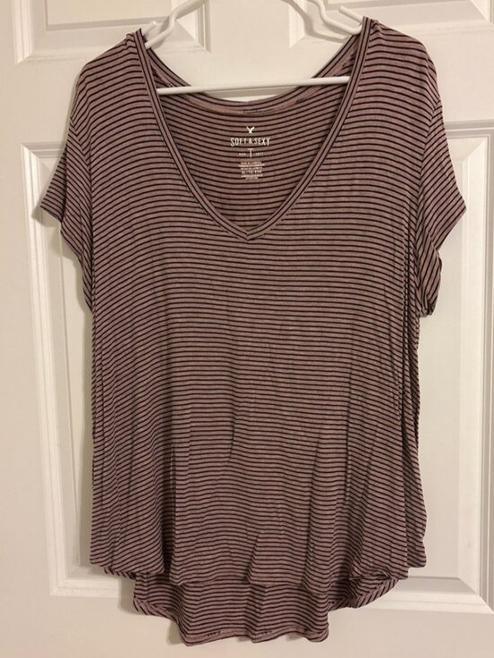 Tops - Outfitters Mauve and Black Striped V-Neck Tee